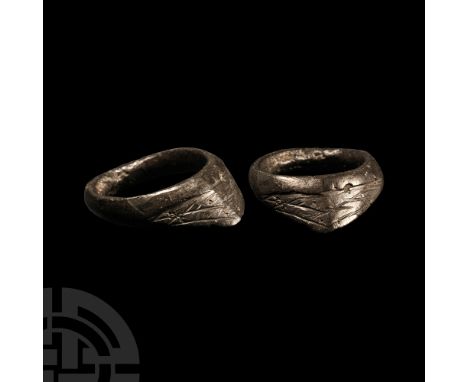 14th-16th century A.D. Displaying incised dashed lines to the bezel.   3.19 grams, 23.87 mm overall, 14.01 mm internal diamet