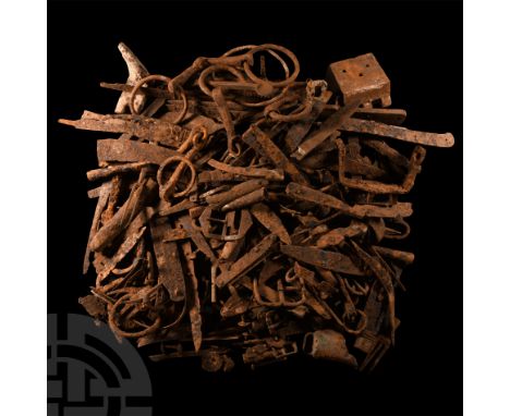 14th-16th century A.D. Comprising: horse harness elements, knives and other miscellaneous objects including keys. Cf. Leahy, 