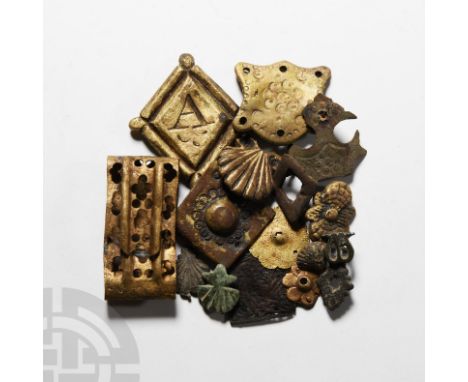Mainly 14th-18th century A.D. Comprising mounts of various types, including examples retaining gilding: a 13th-15th century L
