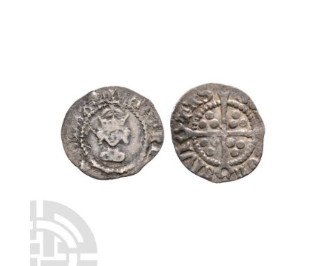 1509-1526 A.D. First coinage. Obv: facing bust with HENRIC DI GRA REX A legend and uncertain mintmark. Rev: long cross and pe