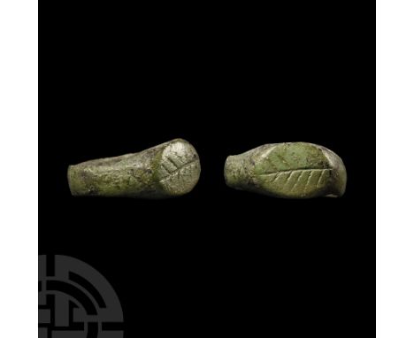 1st century A.D. Integral ellipsoid bezel, incised frond motif. Cf. Ruseva-Slokoska, L. Roman Jewellery, Sofia, 1991, item 26