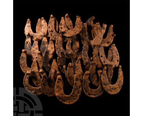 14th-16th century A.D. Comprising shoes of various sizes, possibly including examples for oxen. Cf. similar specimen in PAS, 