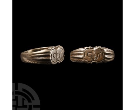 Circa 18th century A.D. With fluted shoulders, scallopped bezel with Cyrillic initials 'C?' (SP). Cf. Chadour, A.B., Rings. T