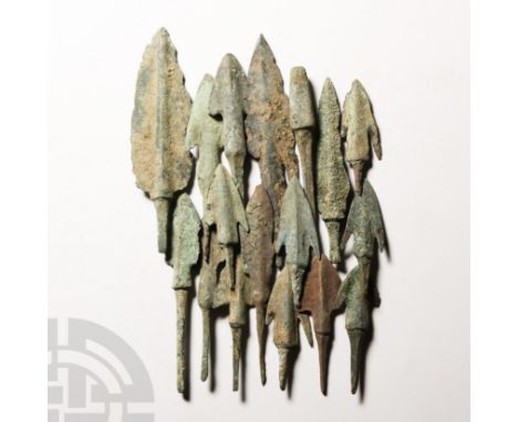 12th-10th century B.C. Comprising seventeen tanged arrowheads, the most of them having large elongated triangular blades and 