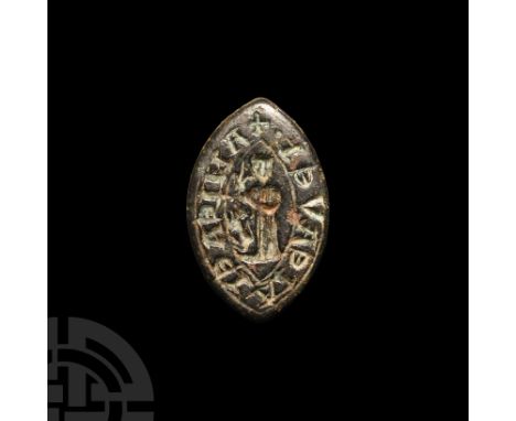 Circa 13th century A.D. With intaglio robed figure to the centre and surrounding legend: '+ AMIE AEI AVEI.'.   5.99 grams, 28