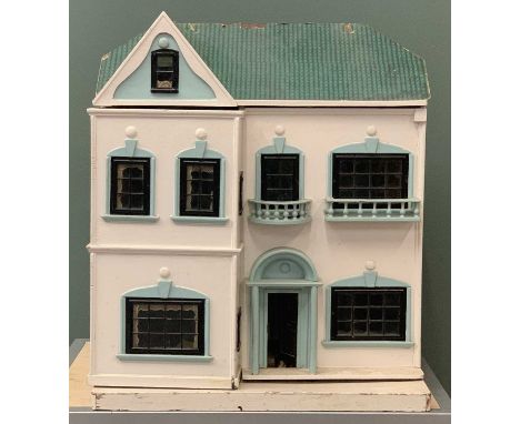 GOOD VINTAGE WOODEN DOLL'S HOUSE having various furniture contents and miniature goods/dolls ETC, 92cms H, 79cms W, 61cms D