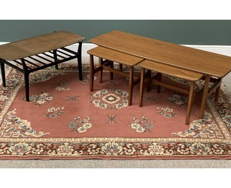 VINTAGE &amp; LATER FURNITURE PARCEL to include a pink floral rug with tassel ends, 224 x 170cms, Schreiber nest of three tab