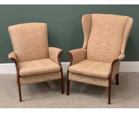 LADY'S &amp; GENT'S PARKER KNOLL ARMCHAIRS (2) to include a wingback example, 93cms H, 69cms W, 50cms D, the other slightly s