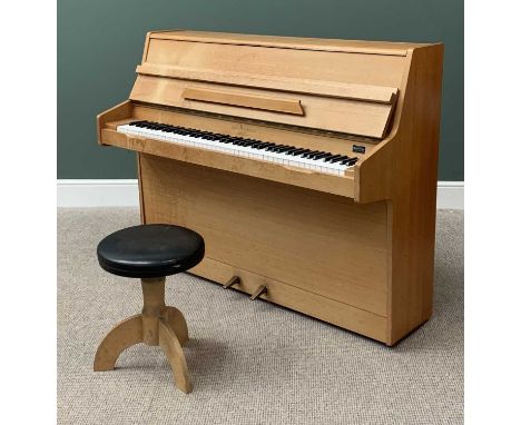 BARRATT &amp; ROBINSON, LONDON LIGHTWOOD CASED UPRIGHT PIANO, 110cms H, 135cms W, 54cms D with a modern light wood rise and f