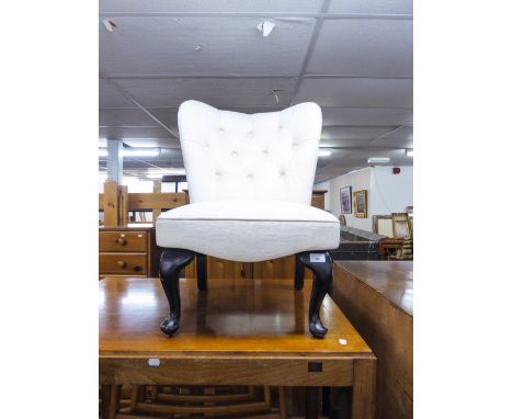 MODERN VICTORIAN STYLE BUTTON UPHOLSTERED BOUDOIR ARMLESS, LOW SEATED NURSING CHAIR