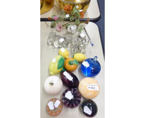 CAITHNESS GLASS 'SEA URCHIN' LIMITED EDITION PAPERWEIGHT, TWO OTHERS, unmarked, COLOURED GLASS FRUIT, ORIENTAL COLOURED HARDS