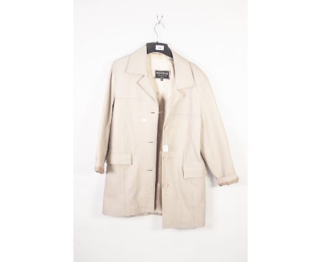 LADY'S 'KOOKAI', ENGLAND PALE GREY SOFT LEATHER 3/4 LENGTH COAT (small size) and a LADY'S RAMPEL, SPAIN, SOFT LIGHT TAN LEATH