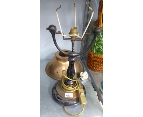 A VINTAGE DESK LAMP WITH COPPER BOWL SHADE 