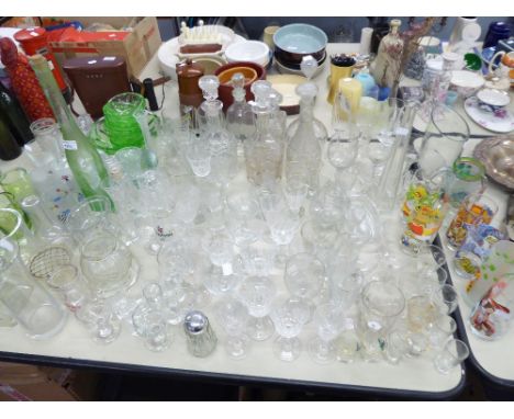 SIX GLASS DECANTER AND MISC DRINKING GLASSES 