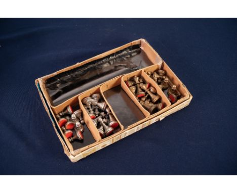 CAST METAL SILVER AND GOLD COLOURED STAUNTON CHESS SET, upto 2" high, in cardboard box 