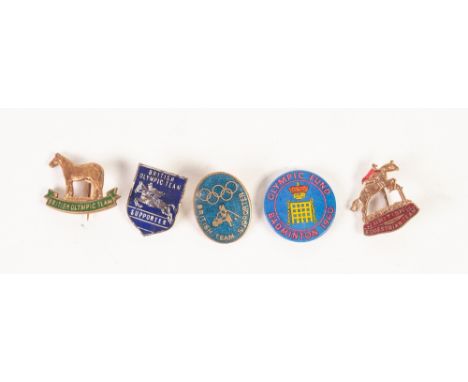 FOUR EQUESTRIAN RELATED METAL AND ENAMEL BADGES VIZ  British Equestrian Team, British Olympic Team and British Olympic Team s