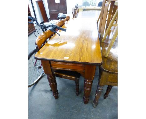 MAHOGANY LONG SIDE/CONSOLE TABLE ON TURNED SUPPORTS 66" (167.6cm) long, 24" (60.9cm) wide