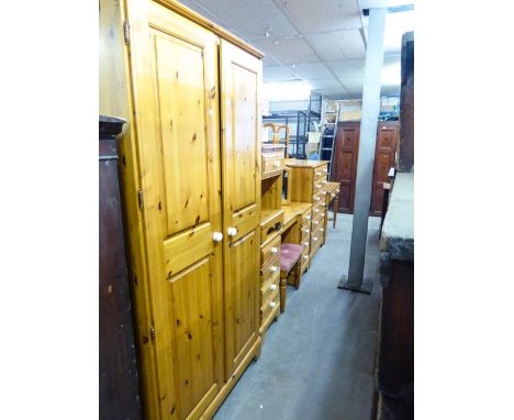 'DUCAL' PINE DOUBLE WARDROBE;  'DUCAL PINE TWIN PEDESTAL DRESSING TABLE, EACH PEDESTAL WITH FOUR DRAWERS; A STOOL;  'DUCAL' B
