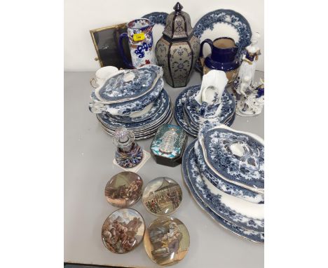 Ceramics to include an Art Nouveau part dinner service, Prattware pot lids, a Caithness paperweight perfume bottle and other 
