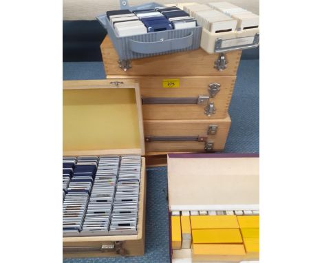 A large quantity of projector slides housed in five treen boxes and others to include the subjects and destinations of The Al