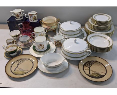 A mixed lot to include Noritake Katrina part dinner service, commemorative china to include boxed Royal Crown Derby, Denby Sa