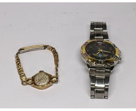 A 9ct gold cased Rotary wristwatch on a gold plated bracelet together with another wristwatchLocation: 