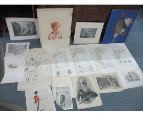 A mixed quantity of architectural prints, 19th century prints, engravings, signed prints and others to include a French cut-o