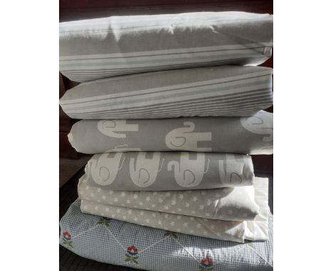 Curtains-A single blue and white gingham curtain with green felt lining and metal hook heading, 16" wide x 85" drop together 
