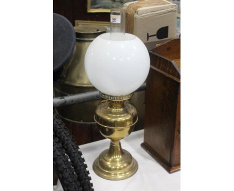 Brass oil lamp with milk glass shade, chimney and Duplex burner 