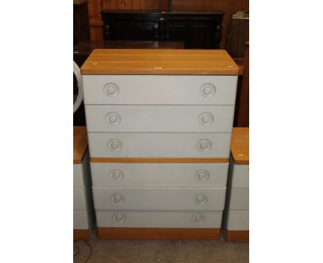 A Stag light oak and cream painted tall bedroom chest of six drawers, 82 cm wide x 44 cm deep x 117 cm high 