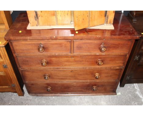 A George III mahogany chest of drawers, fitted two short and three long drawers, 115 cm wide x 54 cm deep x 92 cm high (with 