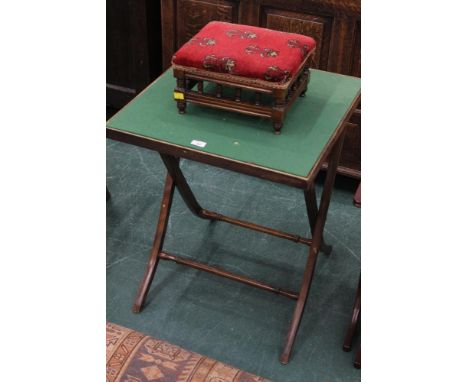 An Edwardian folding card table and a footstool