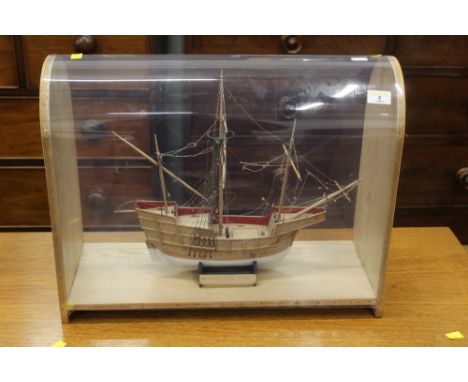 A cased model merchant ship, scale 1:72, case dimensions 53 cm wide, 42 cm high and 20 cm depth  