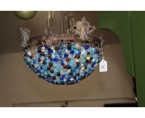 Metal and glass bead ceiling light fitting, 32 cm dimeter, drop 43 cm