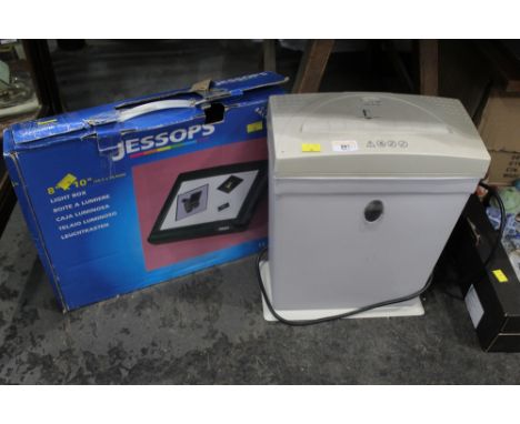 A Jessops light box and a paper shredder 
