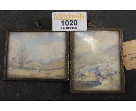 Katharine G Henderson, miniature painting on Ivory, A Westmorland Farm, 6 cm x 5 cm, within gilt metal frame, retaining origi