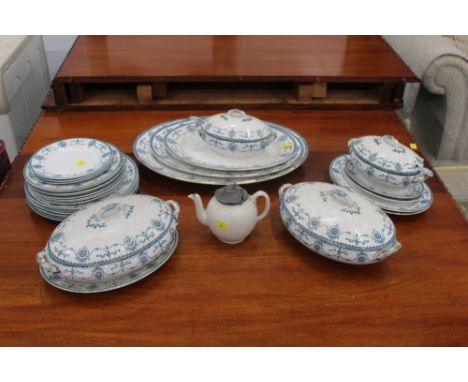 Collection of Victorian transfer printed dinnerware, tureens, ashettes, dinner plates, sides plates, and white bodied ceramic