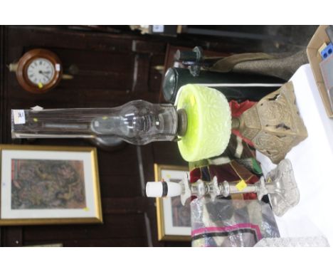 Candlestick and Victorian oil lamp, converted to lamps