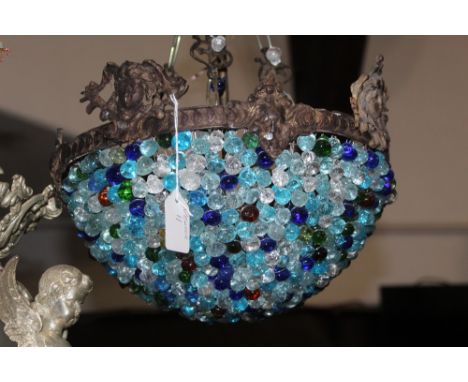 Metal and glass bead ceiling light fitting, 32 cm dimeter, drop 43 cm