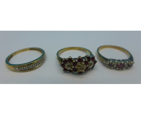 Three 9ct gold rings, 6.7g, M, N and P