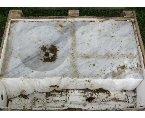 A hand carved Carrera marble sink unit with circular basin, 20cm high, 100 x 53cm 