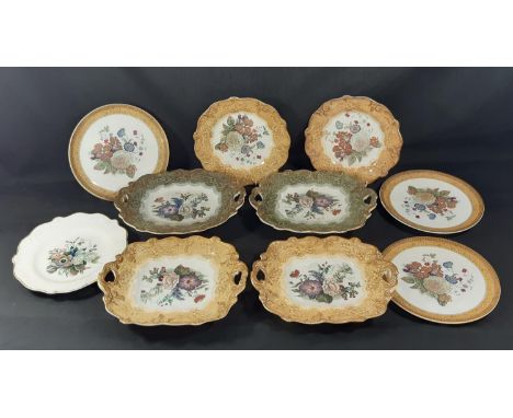 A collection of 19th century Prattware dishes and plates, comprising four low comports and six plates all with floral detail 