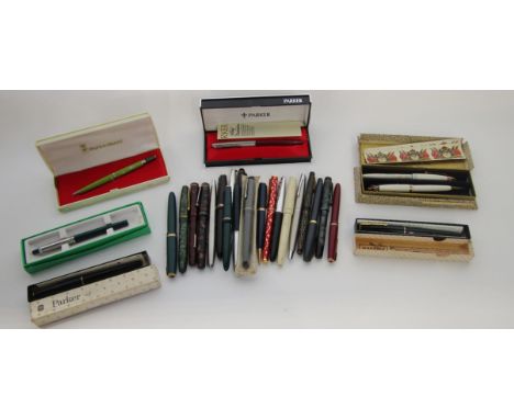 Six vintage Parker fountain pens, Slimfold, Duofold, etc, (4 with 9k nibs) further examples by Sheaffer, Conway Stewart, Summ
