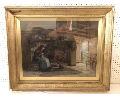 E. Hartry (British, act.1883-1909) - 'A Quiet Afternoon', oil on canvas, signed lower right, with label inscribed 'This paint