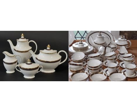 A Royal Doulton Harlow pattern part dinner/tea service comprising hot water pot, teapot, cream jug, lidded sugar basin, 12 di