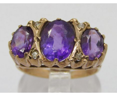 Antique style 9ct amethyst and diamond ring, maker 'G&amp;T.J', size M, 3.6g 