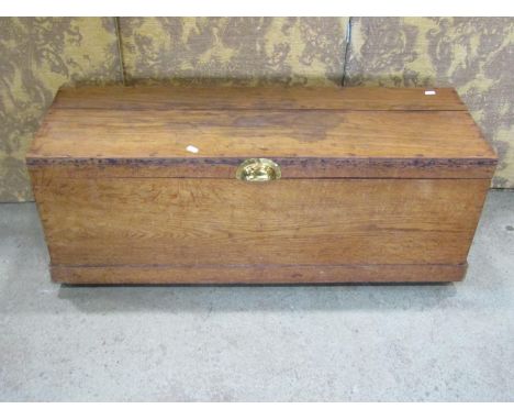 Victorian oak trunk / coffer with hinged, cover and vacant interior, raised on brass bun feet, 40 cm high, 102, x 35 cm. 