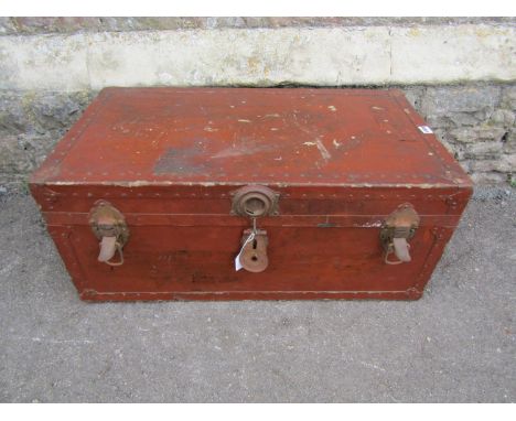 An old studded and over-painted luggage trunk together with mixed country house contents to include a Thorn Ferguson wireless