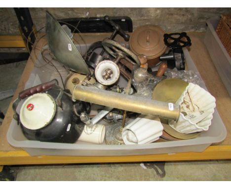 Mixed vintage kitchenalia to include mellow moulds, together with mixed lighting, tools, etc 