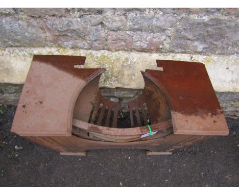 A Georgian cast iron hob grate with classical relief detail, 52 cm high x 60 cm wide x 28 cm deep (af for recommissioning) 